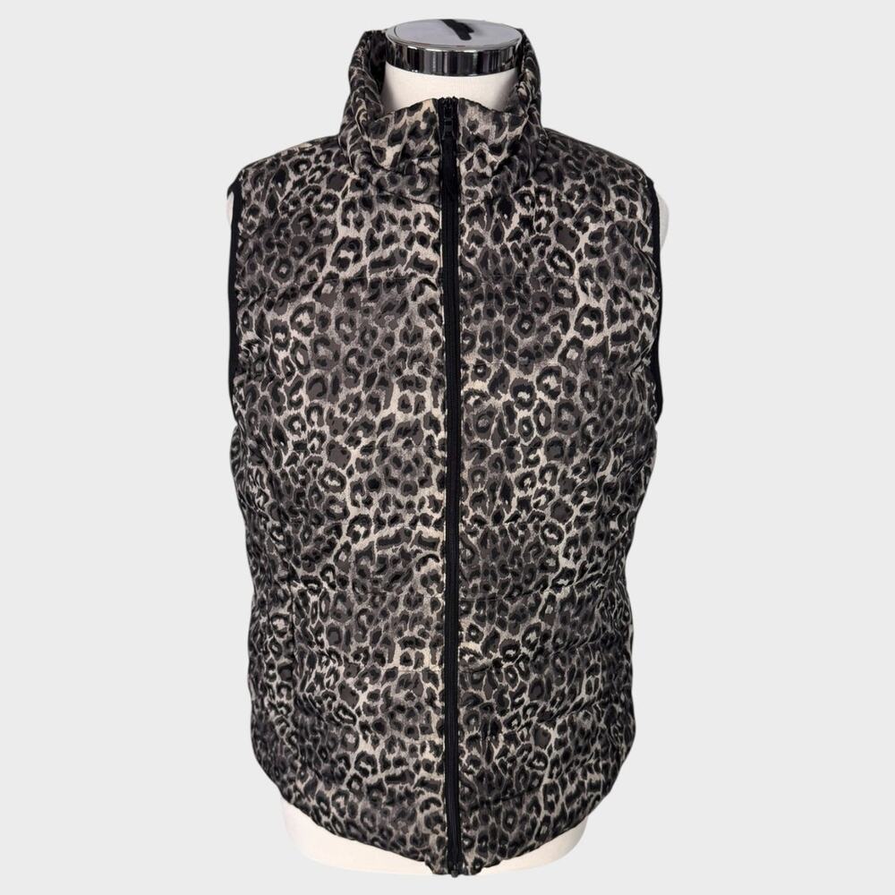 Rafaella Sport Womens Large Full Zip Puffy Black Gray Cheetah Animal Print